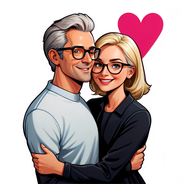 Hyper Realistic Couple in love,  lady blonde wearing glasses man grey hair clean shaven
 emoji