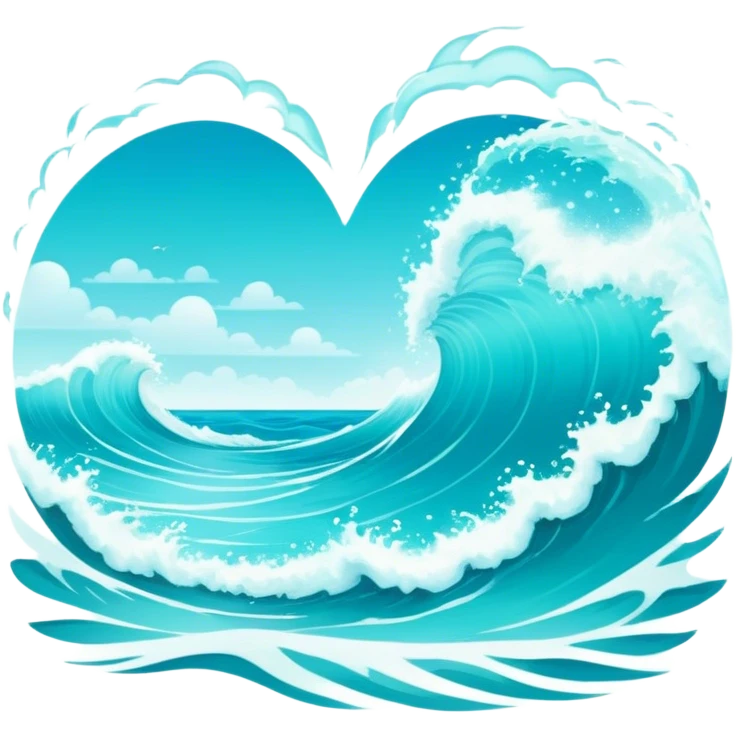 "A heart-shaped ocean scene with crashing waves, reflecting a serene and dreamy atmosphere."
 emoji