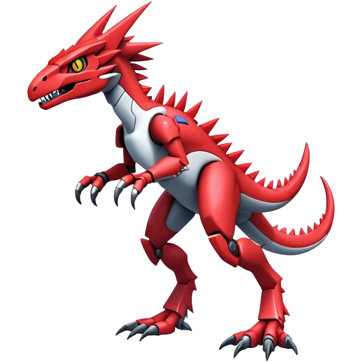 Spiky Cool Edgy Futuristic shiny colorful Digimon-Fakemon-Guilmon-Velociraptor-Mecha, full body, two legs emoji