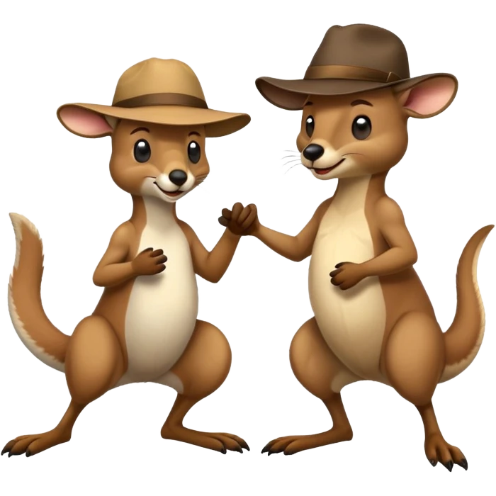 man with an Australian hat and a kangaroo in a playful fight, simple expressions emoji