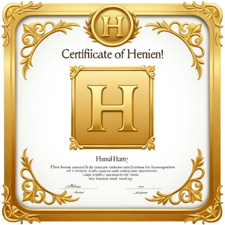 certificate with the letter H inside, gold border emoji