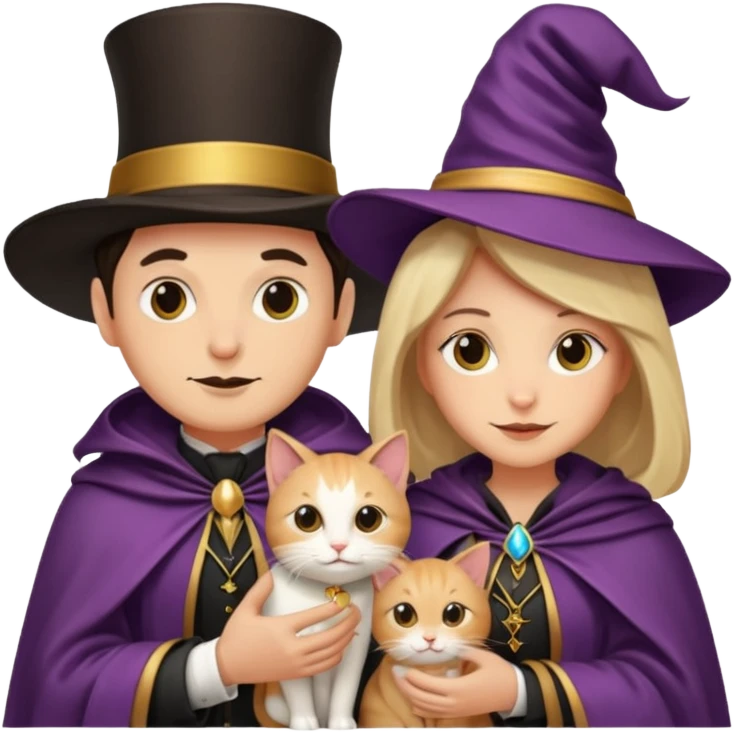 magician couple and their pet cat emoji