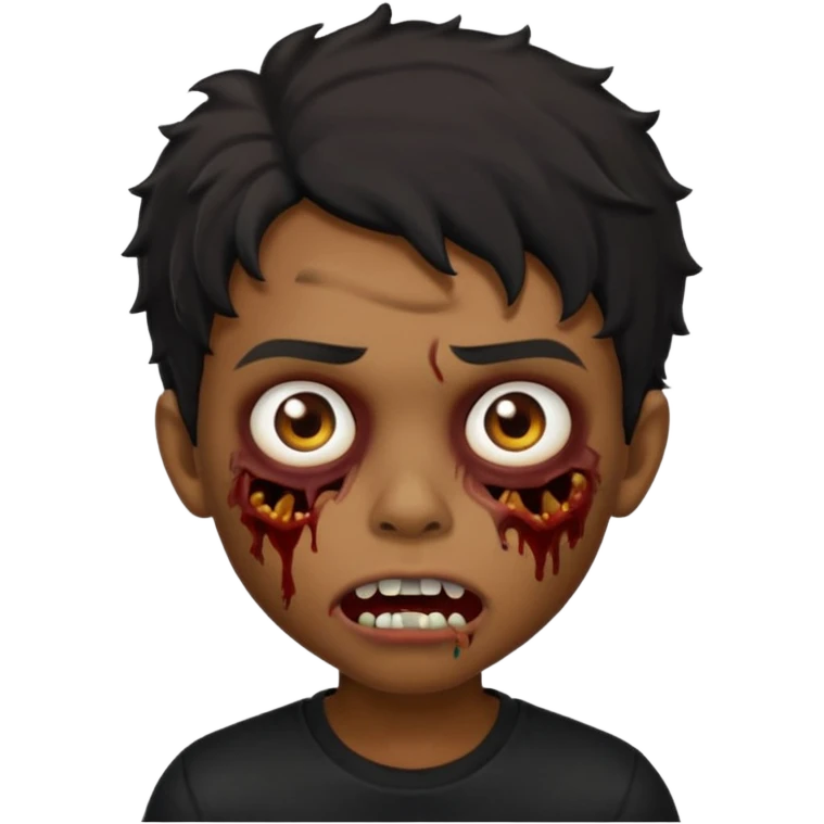 a boy with wavy hair, a zombie-shaped mouth piercing hum, and black hair with a black shirt too, and medium-length, wavy black hair, almost shoulder-length, with a lip piercing. emoji