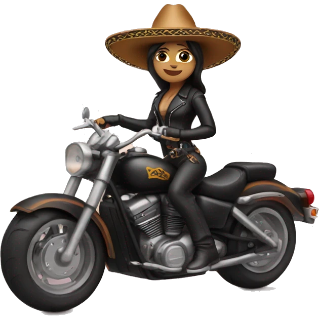 Sombrero girl in leather on a motorcycle emoji