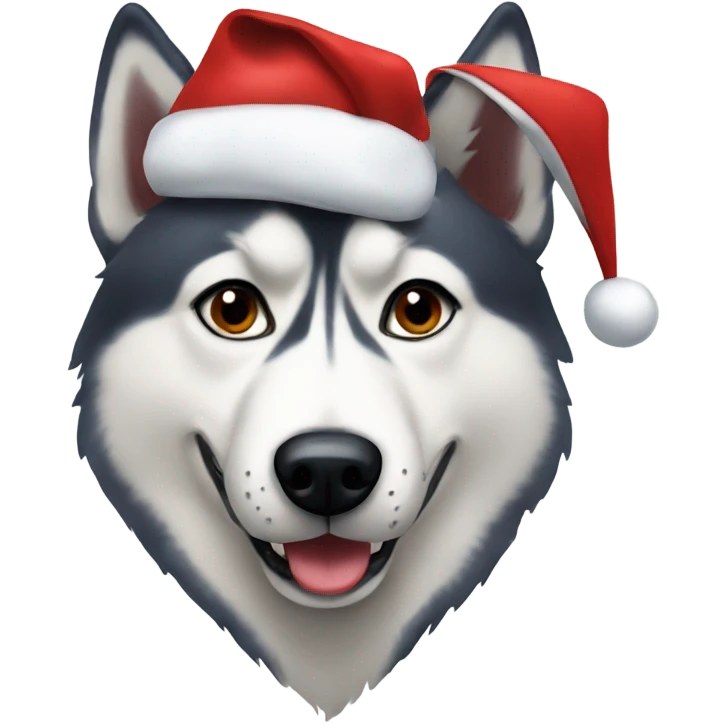 Husky with eye eyes wearing a Santa cap emoji