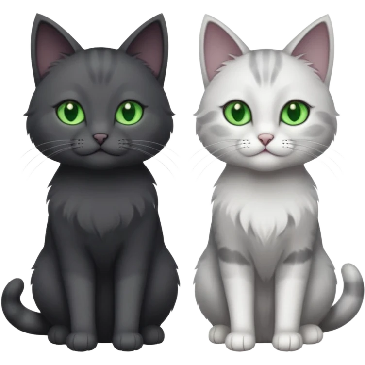one dark grey and white cat and one completely solid dark grey cat with green eyes and white paws emoji