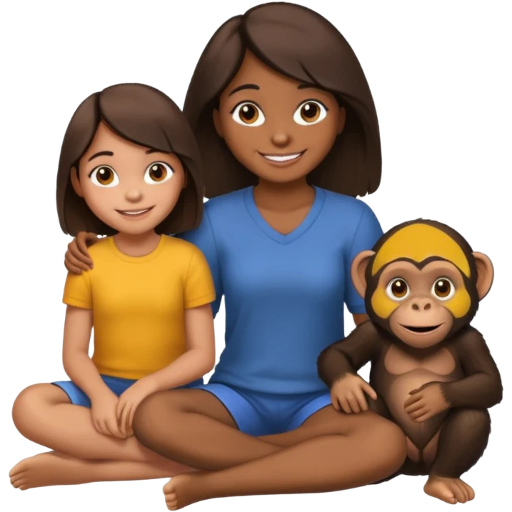 un chiomapnze sentado en el suelo al lado de una chica emoji