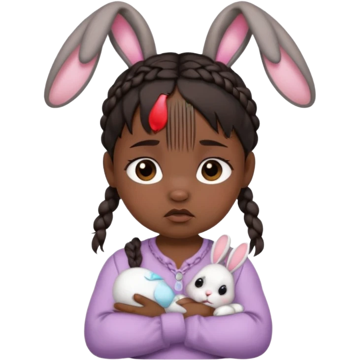 bunny ear accessory wearing baby braided dark hair sad  emoji