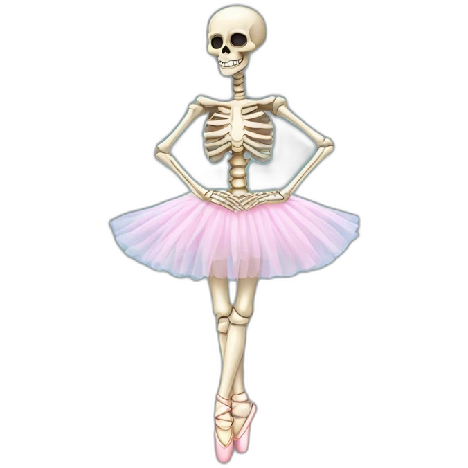 skeleton wearing ballet tutu and pointe shoes emoji