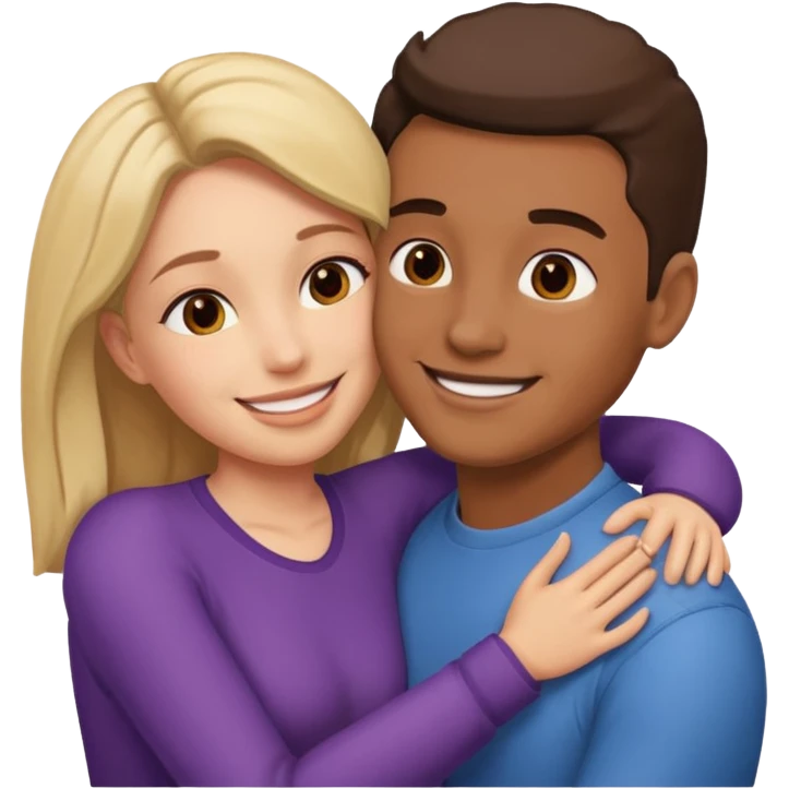 Two people hugging facing each other, one male one female emoji