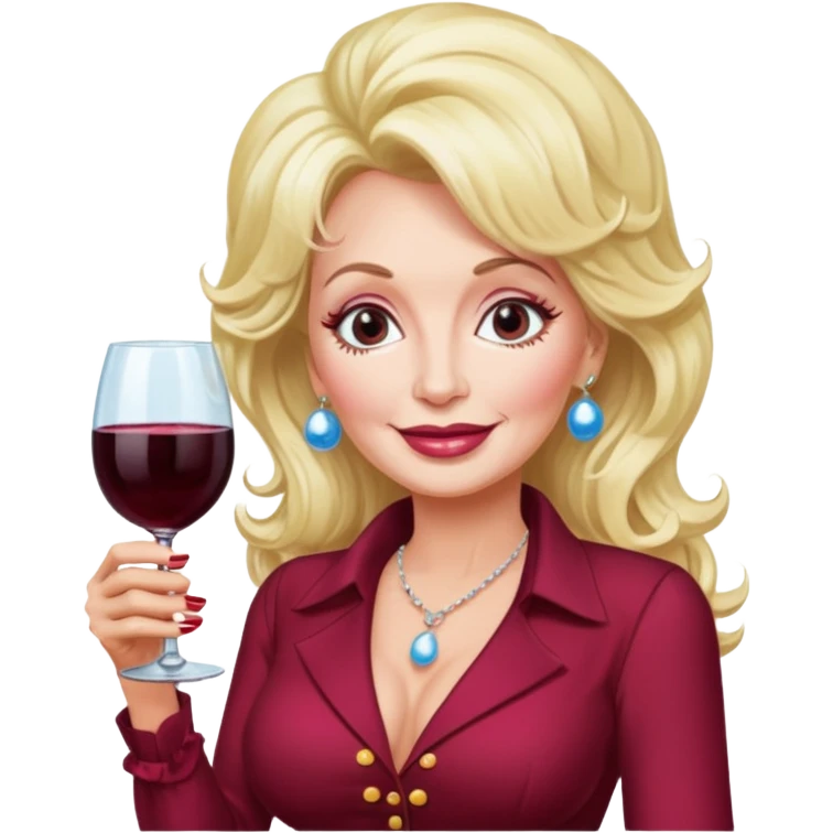 Dolly Parton with a huge glass of wine emoji