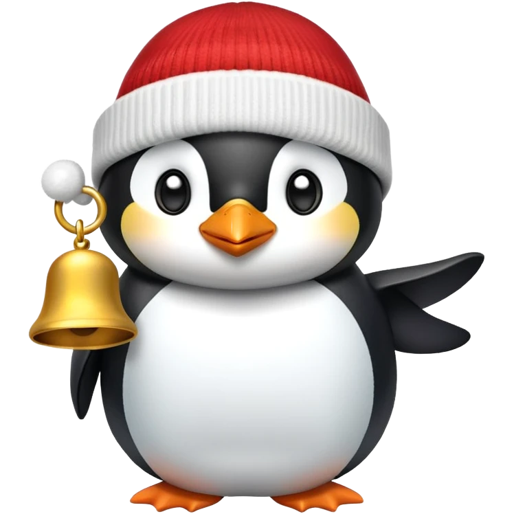 Penguin with beanie ringing bell emoji