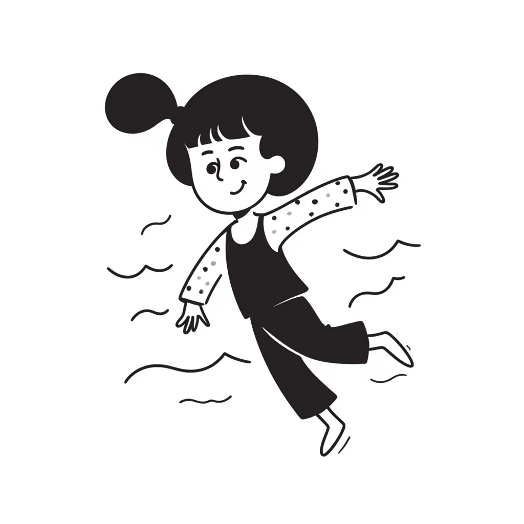 girl swimming swimming in water, hand drawn doodle style emoji
