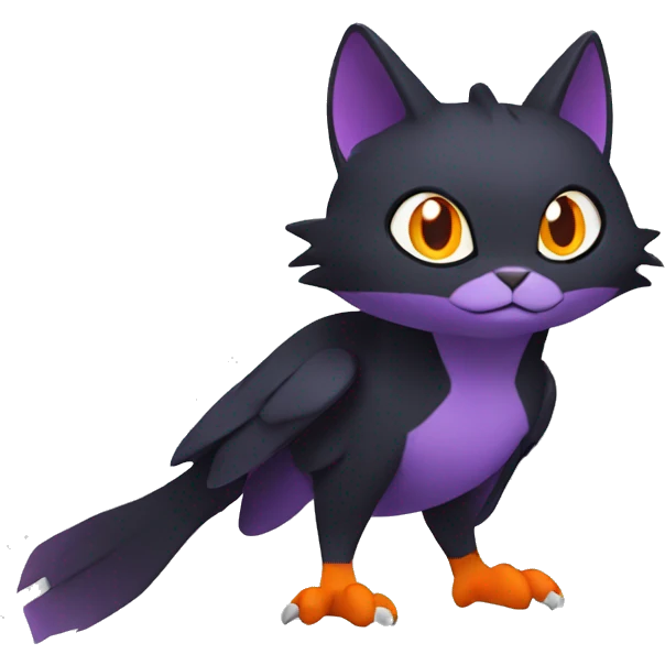 Cool Black Noibat-Quilava-Cat-Pokémon with orange belly and purple markings Full Body emoji