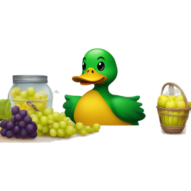 Duck selling grapes, sitting behind lemonade stand emoji