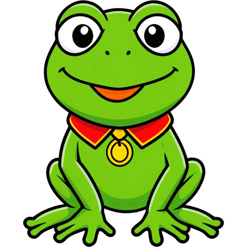 Kermit the Frog, green frog with a collar, cheerful expression emoji