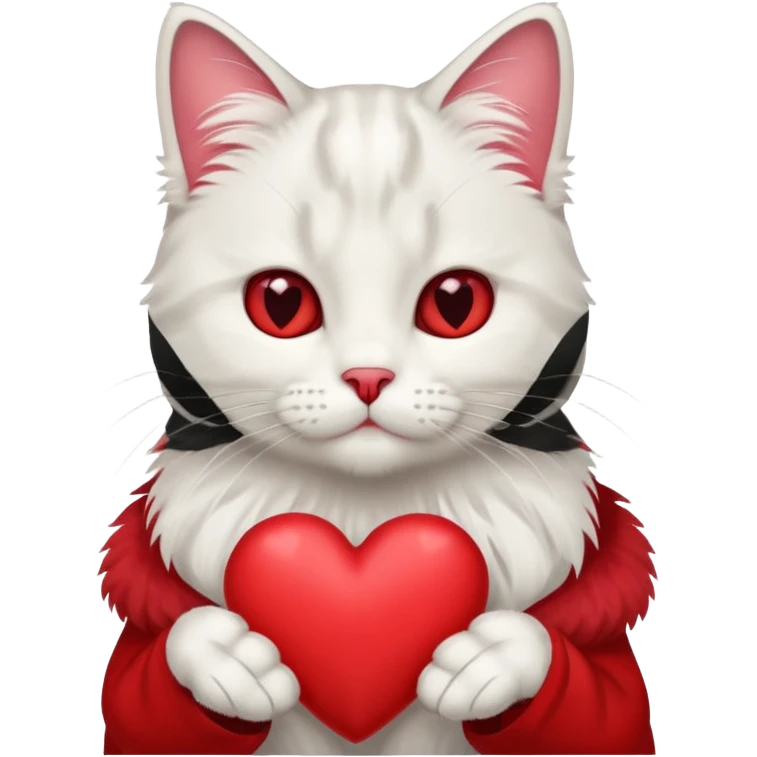siberian white cat holding heart emoji