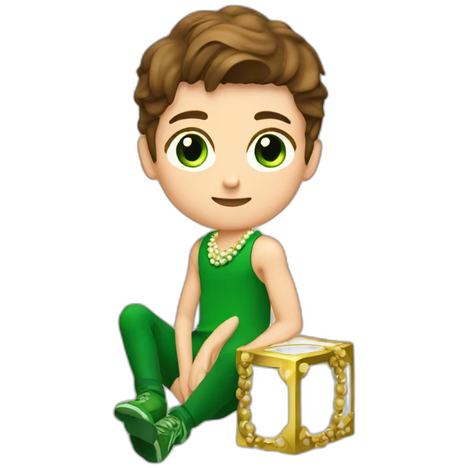 Posh-muscle-boy-brown-hair-green-eyes-pearl-necklace-sitting-on-golden-cube emoji
