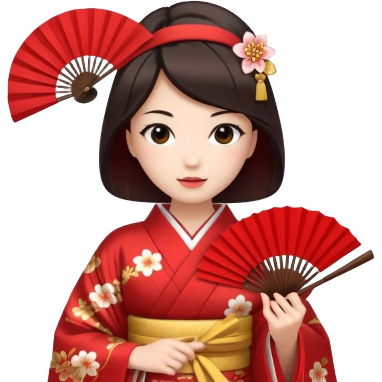 Kimono princess, red kimono with fan emoji
