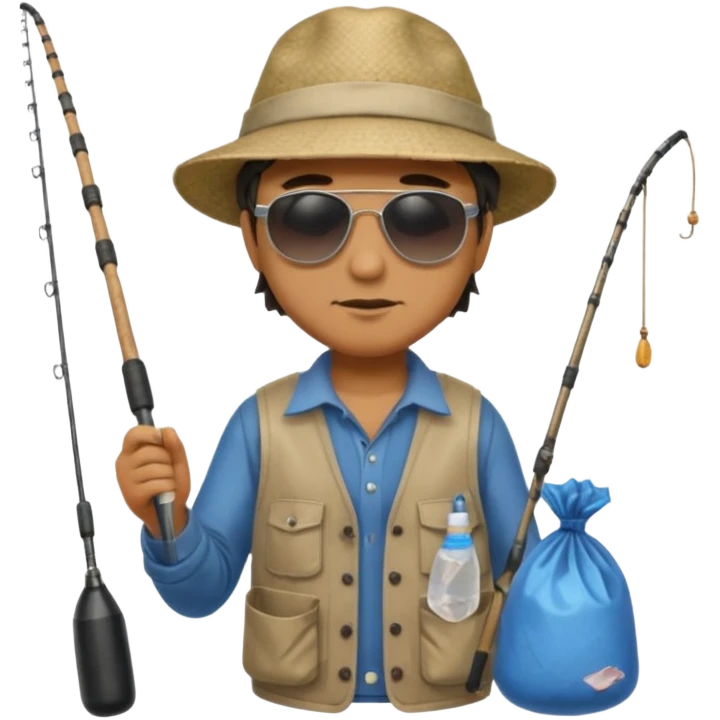 man fishing, caught trash bag emoji