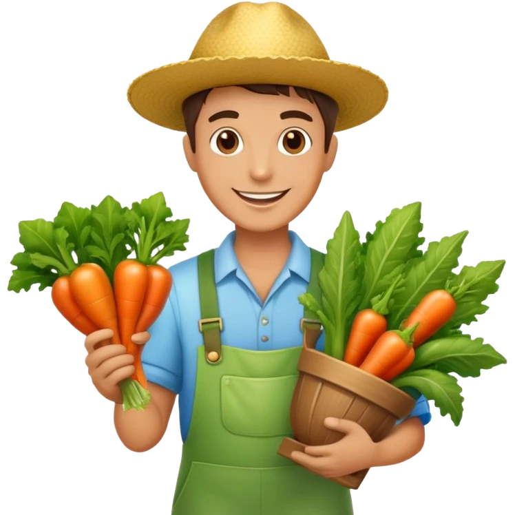 Happy gardener with trophy and prize vegetables emoji