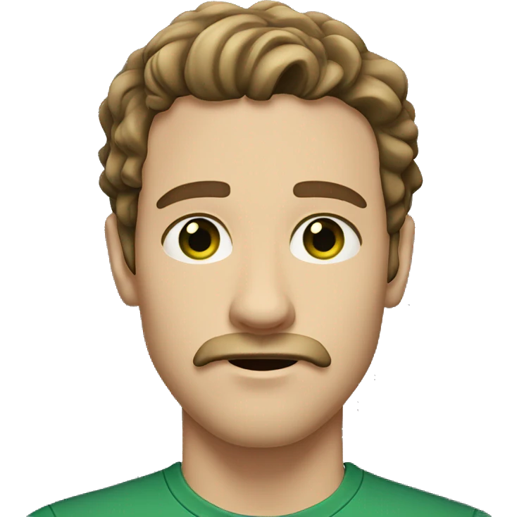 White man with dark green eyes, with long wavy brown hair and mustache emoji