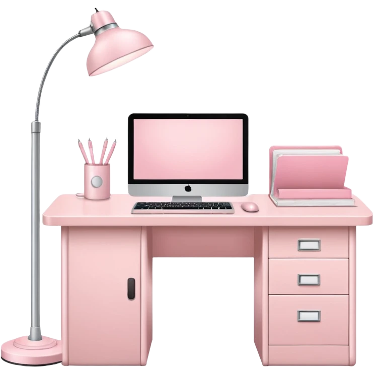 Pale Pink  Big Workstation and Light Pale Pink book and Light Pale Pink Desk lamp and Light Pale Pink computer for Lease emoji