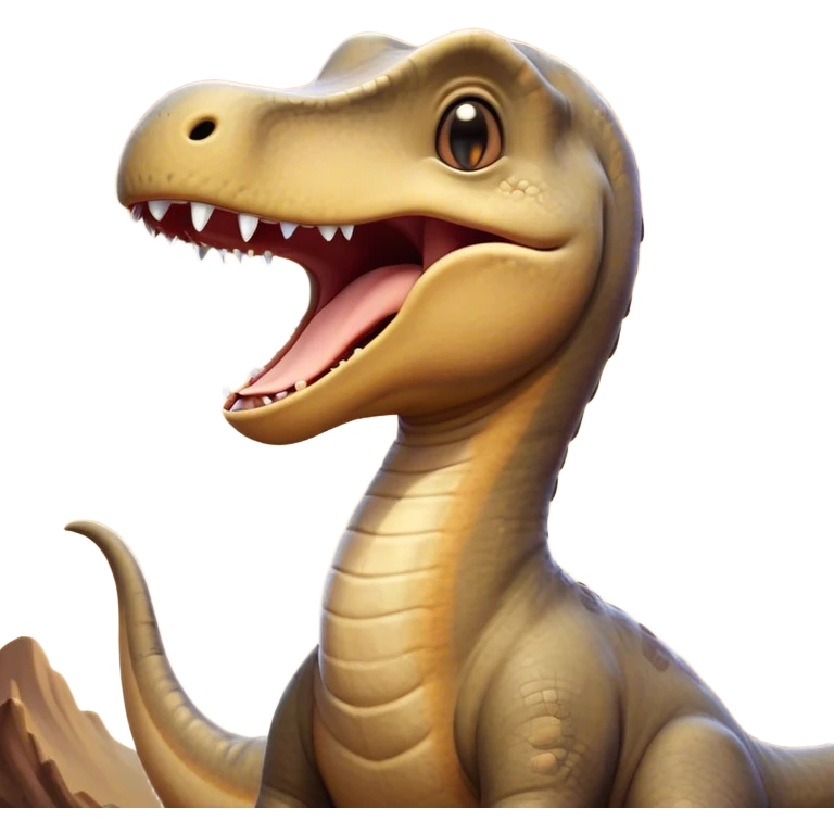 Cinematic Cute Yawning Brachiosaurus Portrait Emoji, Head tilted slightly with a dramatic, wide-open yawn, showcasing a gently drooping long neck and a small head with sleepy, half-closed eyes, set against a massive, textured body in warm earth tones, Simplified yet irresistibly adorable features, highly detailed, glowing with a soft, cozy golden glow, high shine, relaxed yet expressive, stylized with a dash of whimsical ancient charm, soft glowing outline, capturing the essence of a drowsy yet affectionate Brachiosaurus that appears ready to stretch and yawn its way out of the screen! emoji