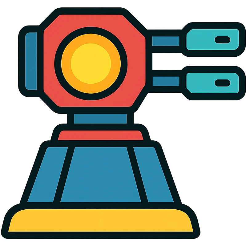 sci fi turret color outline icon with energy core emoji