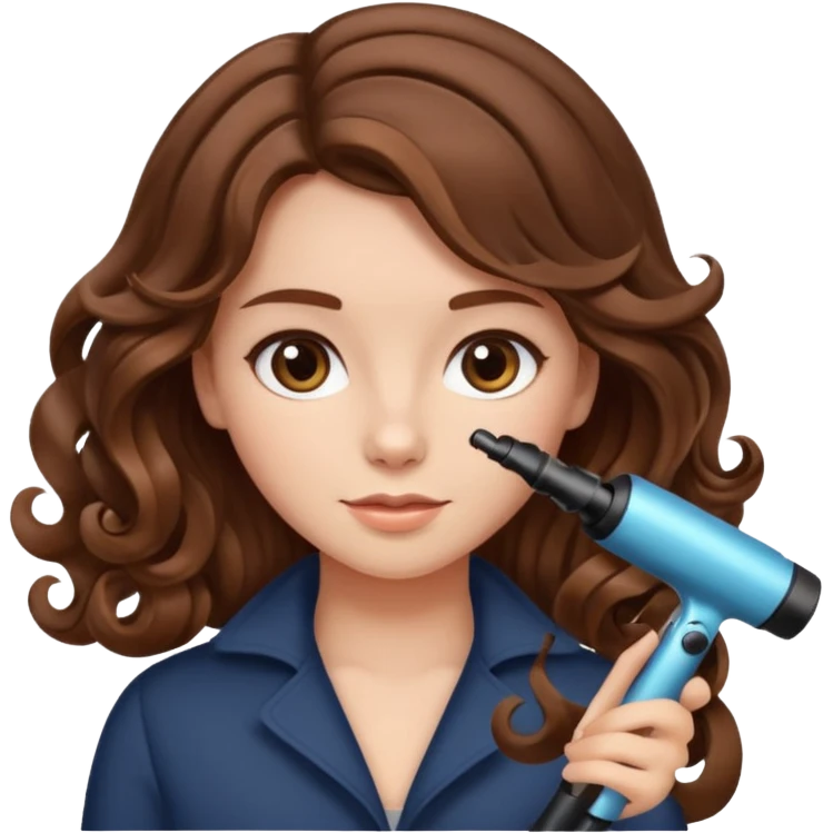 generate a girl with brown hair while curling it longer hair emoji