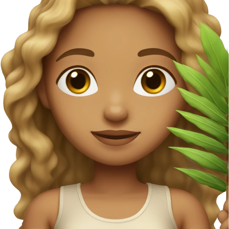 Light skin girl with light brown hair carrying small palm tree emoji