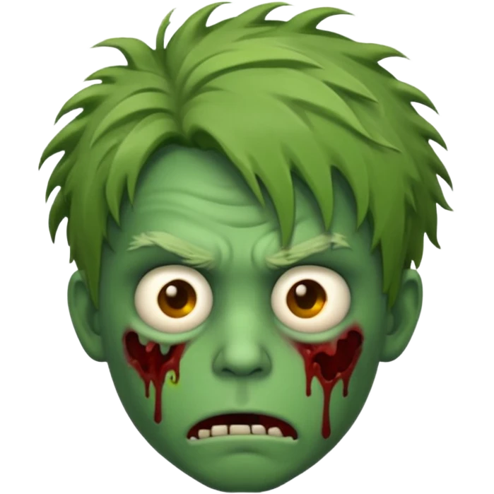 male zombie emoji, green skin, messy hair in the middle, exhausted look emoji