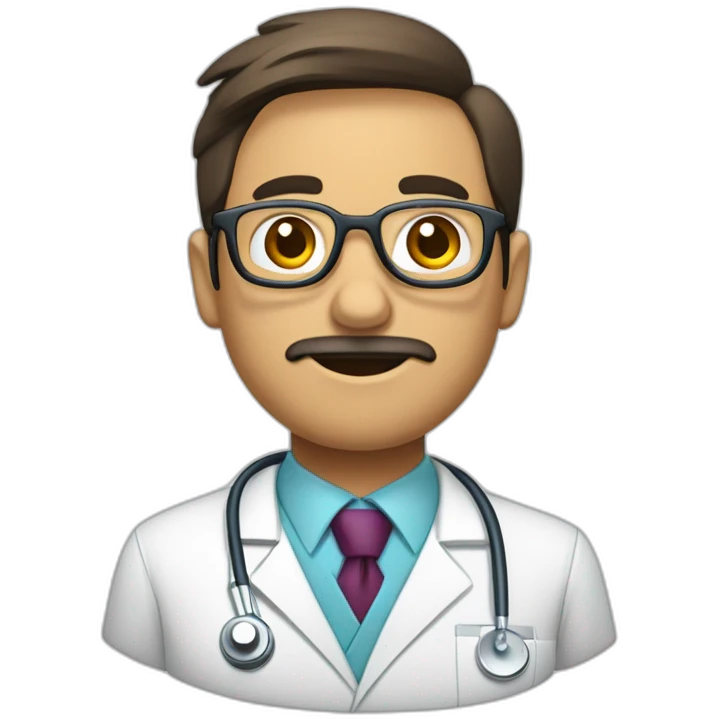 Hombre médico muy delgado con gafas transparentes con un estetoscopio en el cuello emoji