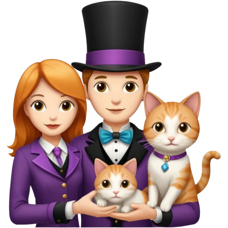 magician couple and their pet cat emoji