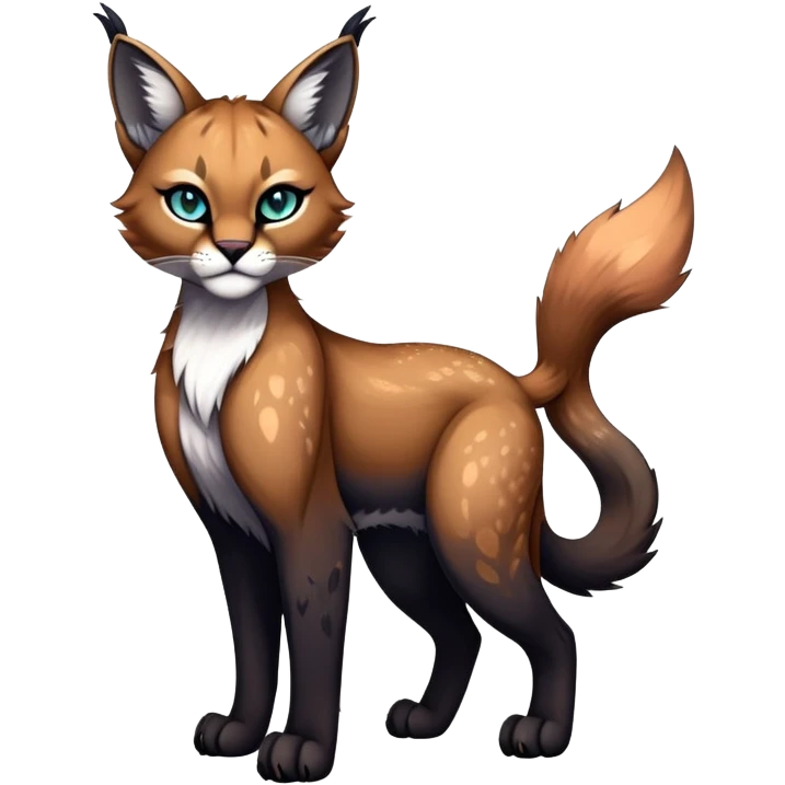 Vibrant dark edgy gothic Falvie-Fionbri-Bobcat-Caracal-creature-sparkle-feline-fursona, full body emoji