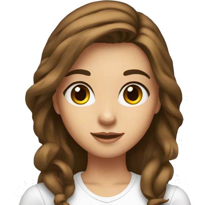 Girl in the radio studio with brown hair and eyes, long hair and white t shirt emoji