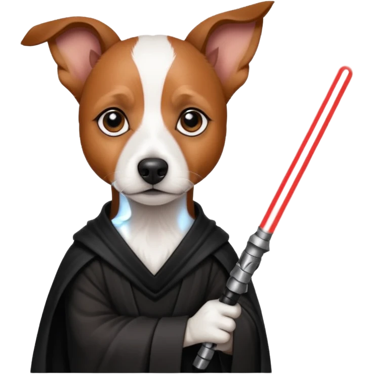 All white Jack Russell terrier brown spot on left eye/ear as a Sith Lord with light saber emoji