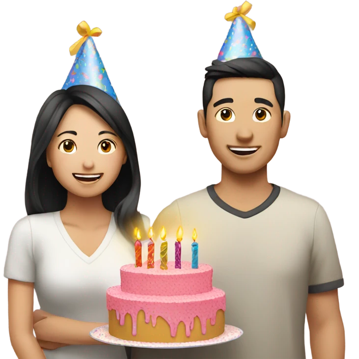 Asian couple celebrating birthday emoji
