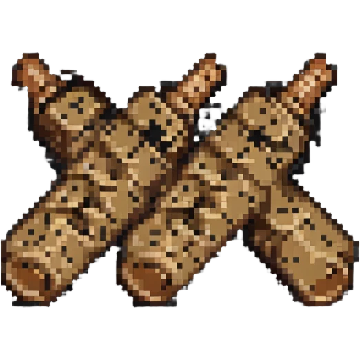 four wooden pegs together, pixel art style emoji