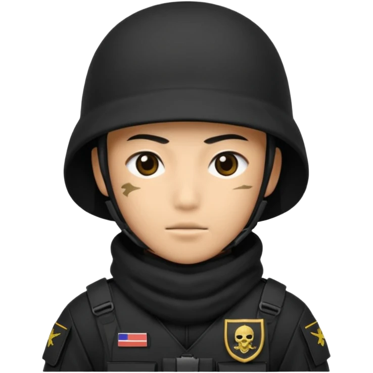 special forces soldier, black uniform, face covered, japanese emoji