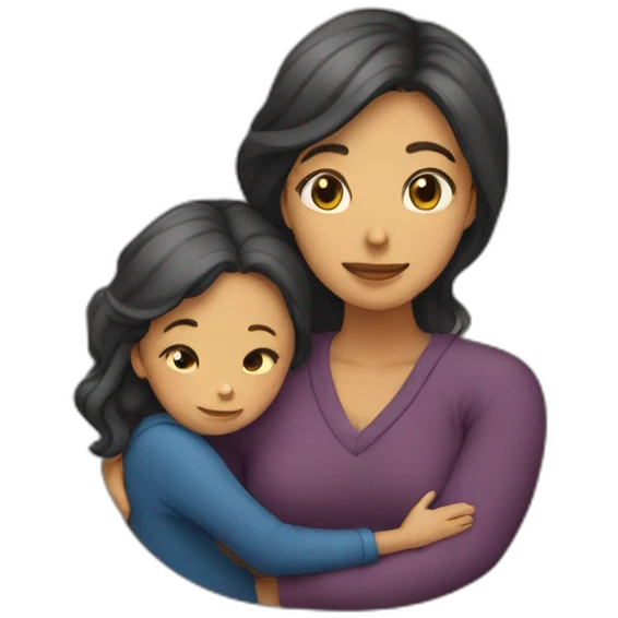 two woman (mon and girl) embrace warmly together emoji