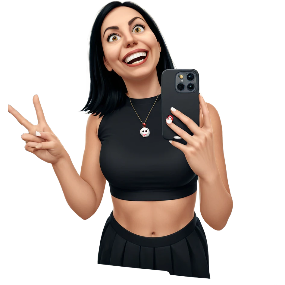 smiling girl in horror themed selfie emoji