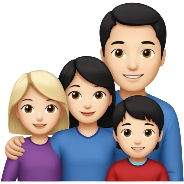 Family korean male x blonde female + black hair kid emoji