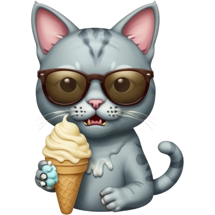 zombie cat with sun glasses and eating ice Cream emoji