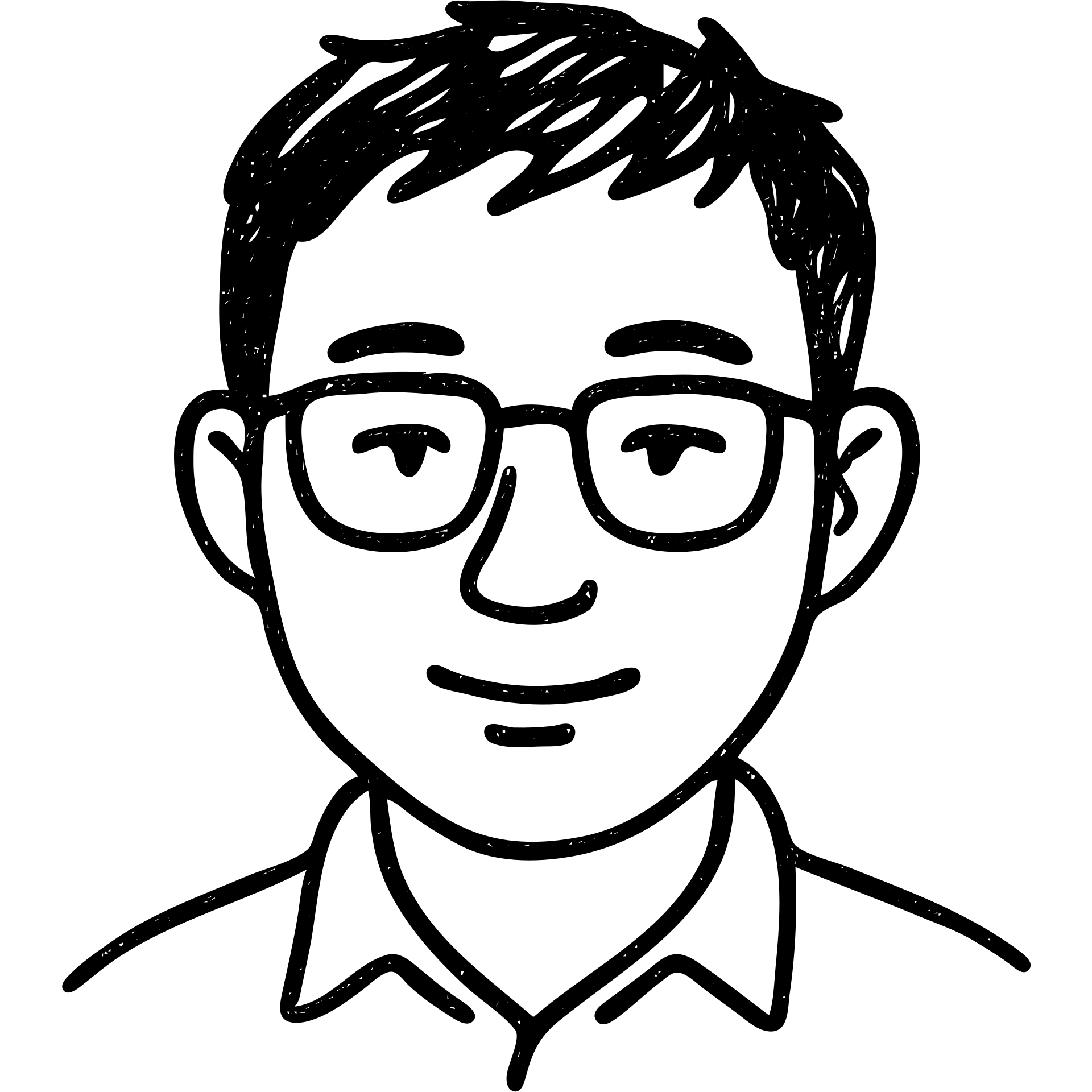 asian nerdy man with glasses, hand drawn outlined icon emoji