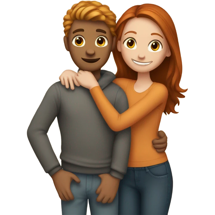 A couple, brunette girl and ginger boy, hugging emoji