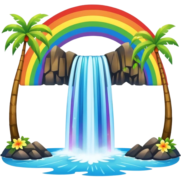 Hawaiian waterfall with rainbow emoji