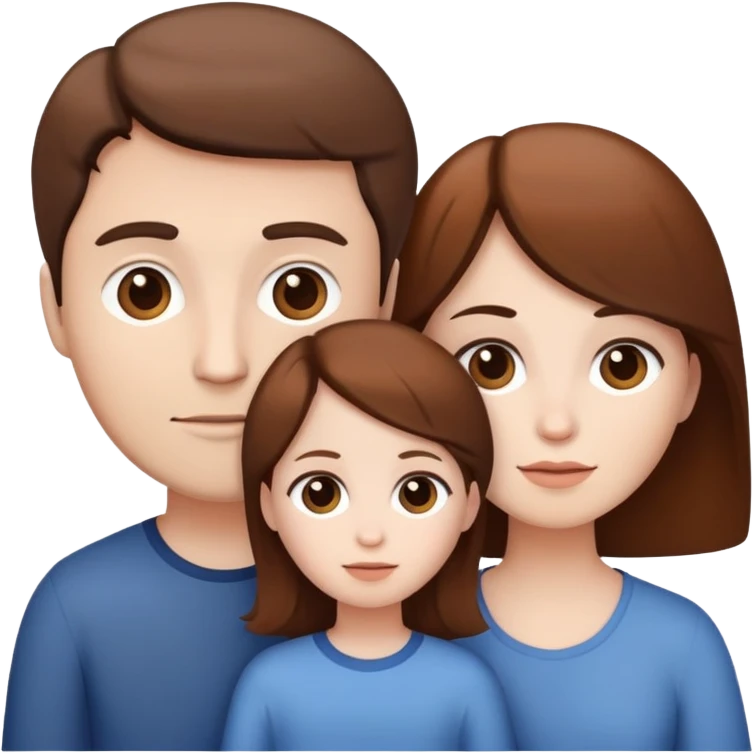 family 3 people, white skin and all brown hair  emoji
