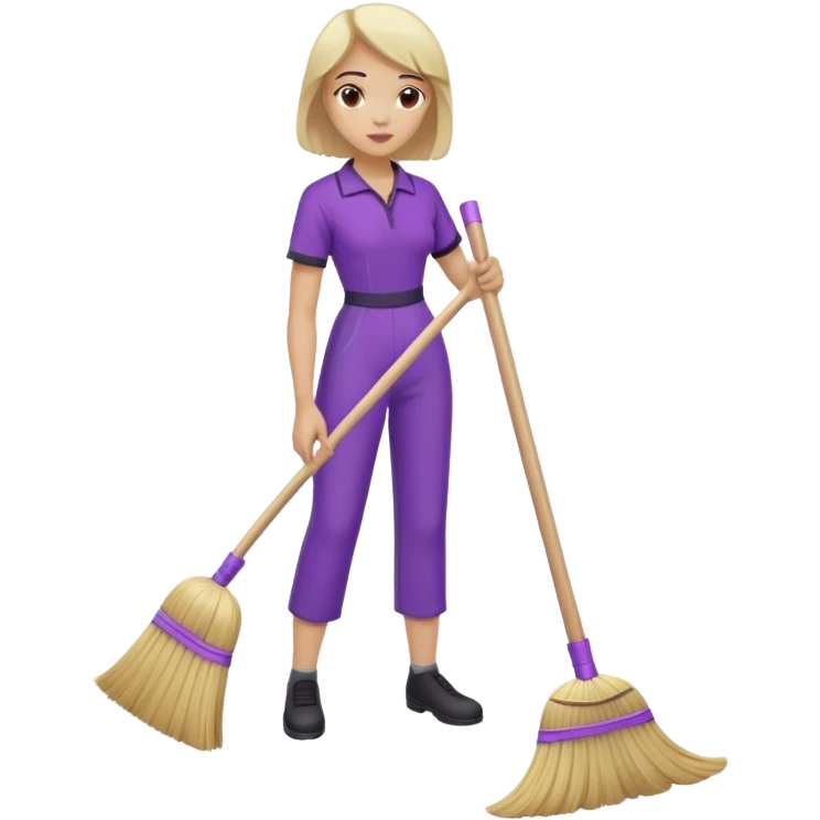 genie sweeping floor, no artifacts, no extras, two arms, one broom, purple clothing emoji