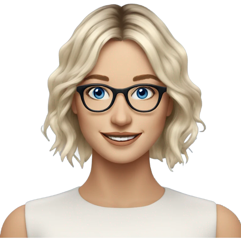 Shoulder length Balayage pale model lady with glasses and blue eyes happy  emoji